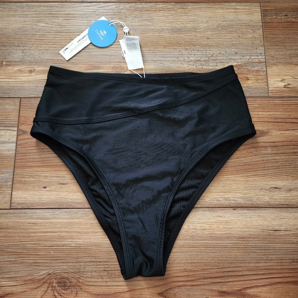 Cupshe Women's High Waist Black Bikini Bottom Size S NEW